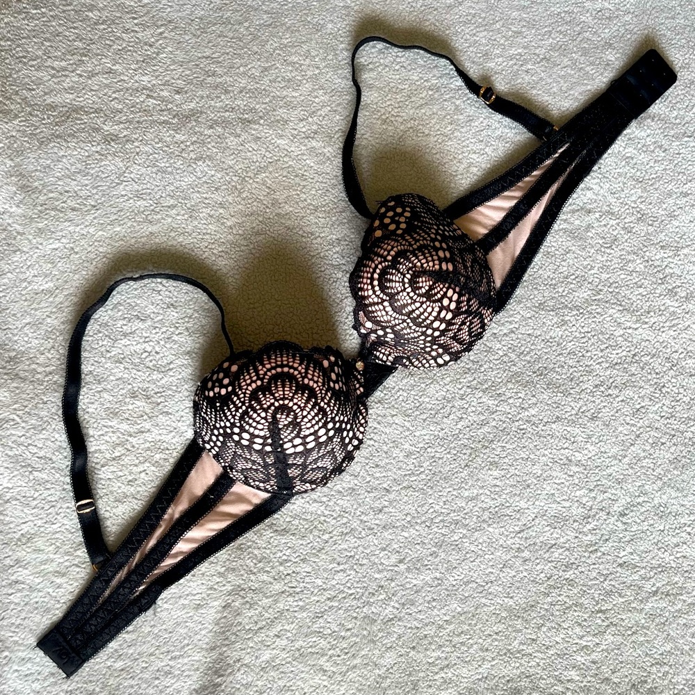 Black and pink lace bra